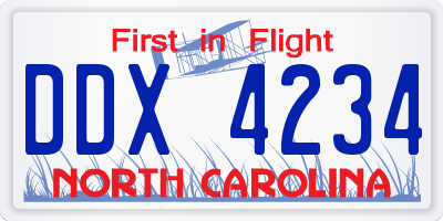 NC license plate DDX4234
