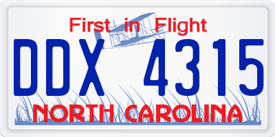 NC license plate DDX4315