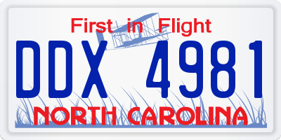 NC license plate DDX4981
