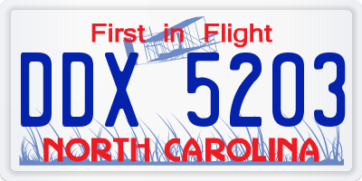 NC license plate DDX5203