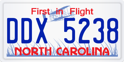 NC license plate DDX5238