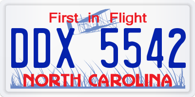 NC license plate DDX5542