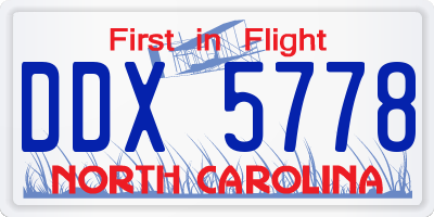 NC license plate DDX5778