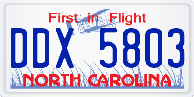 NC license plate DDX5803