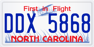 NC license plate DDX5868