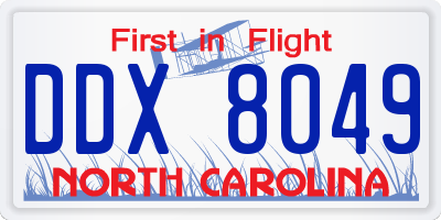 NC license plate DDX8049