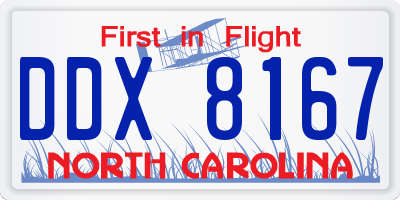 NC license plate DDX8167