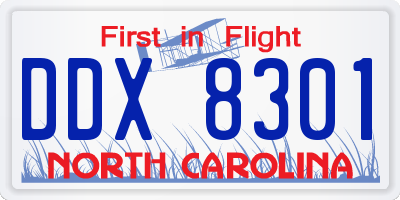 NC license plate DDX8301