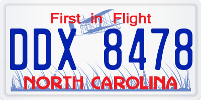 NC license plate DDX8478