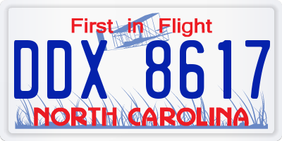 NC license plate DDX8617