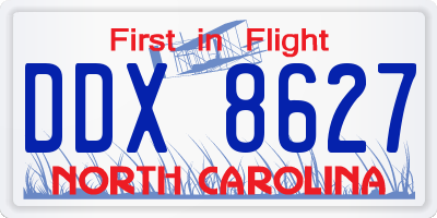 NC license plate DDX8627