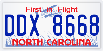 NC license plate DDX8668