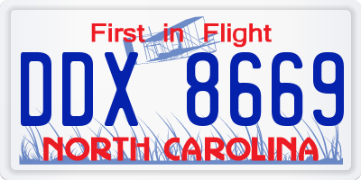 NC license plate DDX8669