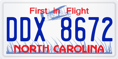 NC license plate DDX8672