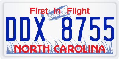 NC license plate DDX8755