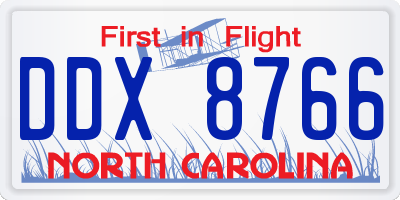 NC license plate DDX8766