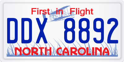 NC license plate DDX8892
