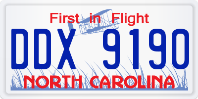 NC license plate DDX9190