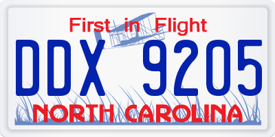 NC license plate DDX9205