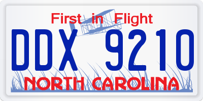 NC license plate DDX9210