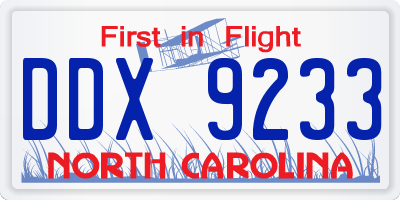 NC license plate DDX9233