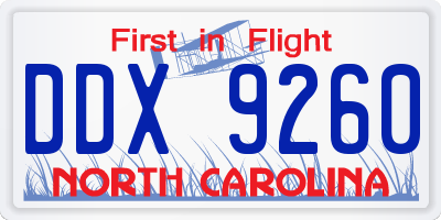 NC license plate DDX9260