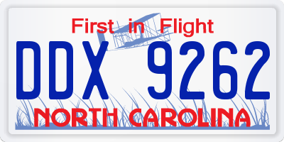 NC license plate DDX9262