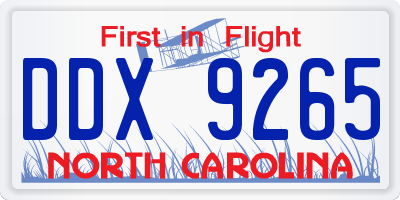 NC license plate DDX9265