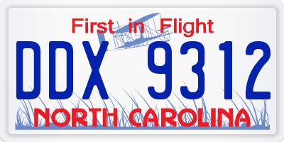 NC license plate DDX9312