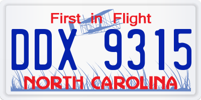 NC license plate DDX9315