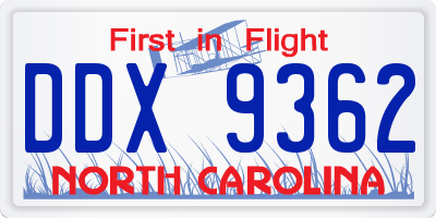 NC license plate DDX9362