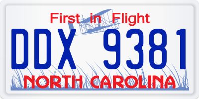 NC license plate DDX9381