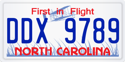 NC license plate DDX9789