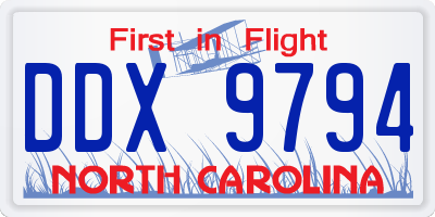 NC license plate DDX9794