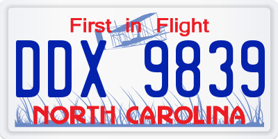 NC license plate DDX9839