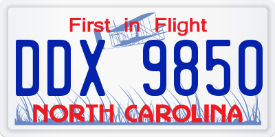 NC license plate DDX9850