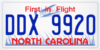 NC license plate DDX9920