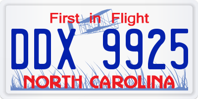 NC license plate DDX9925