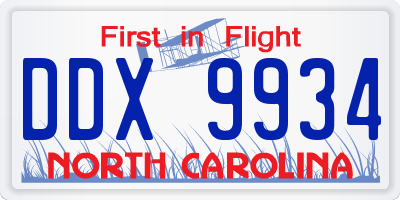 NC license plate DDX9934