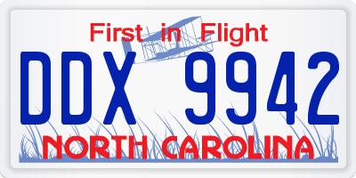 NC license plate DDX9942