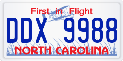 NC license plate DDX9988