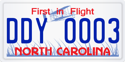 NC license plate DDY0003