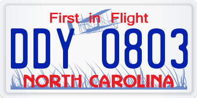 NC license plate DDY0803
