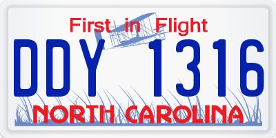 NC license plate DDY1316