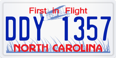 NC license plate DDY1357