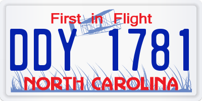 NC license plate DDY1781
