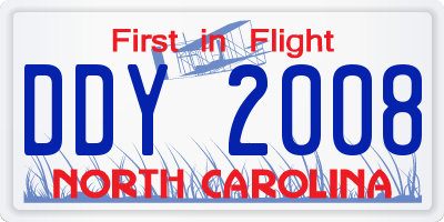 NC license plate DDY2008
