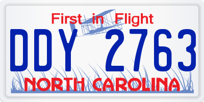NC license plate DDY2763