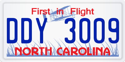 NC license plate DDY3009