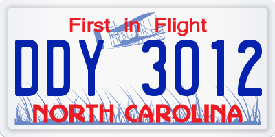 NC license plate DDY3012